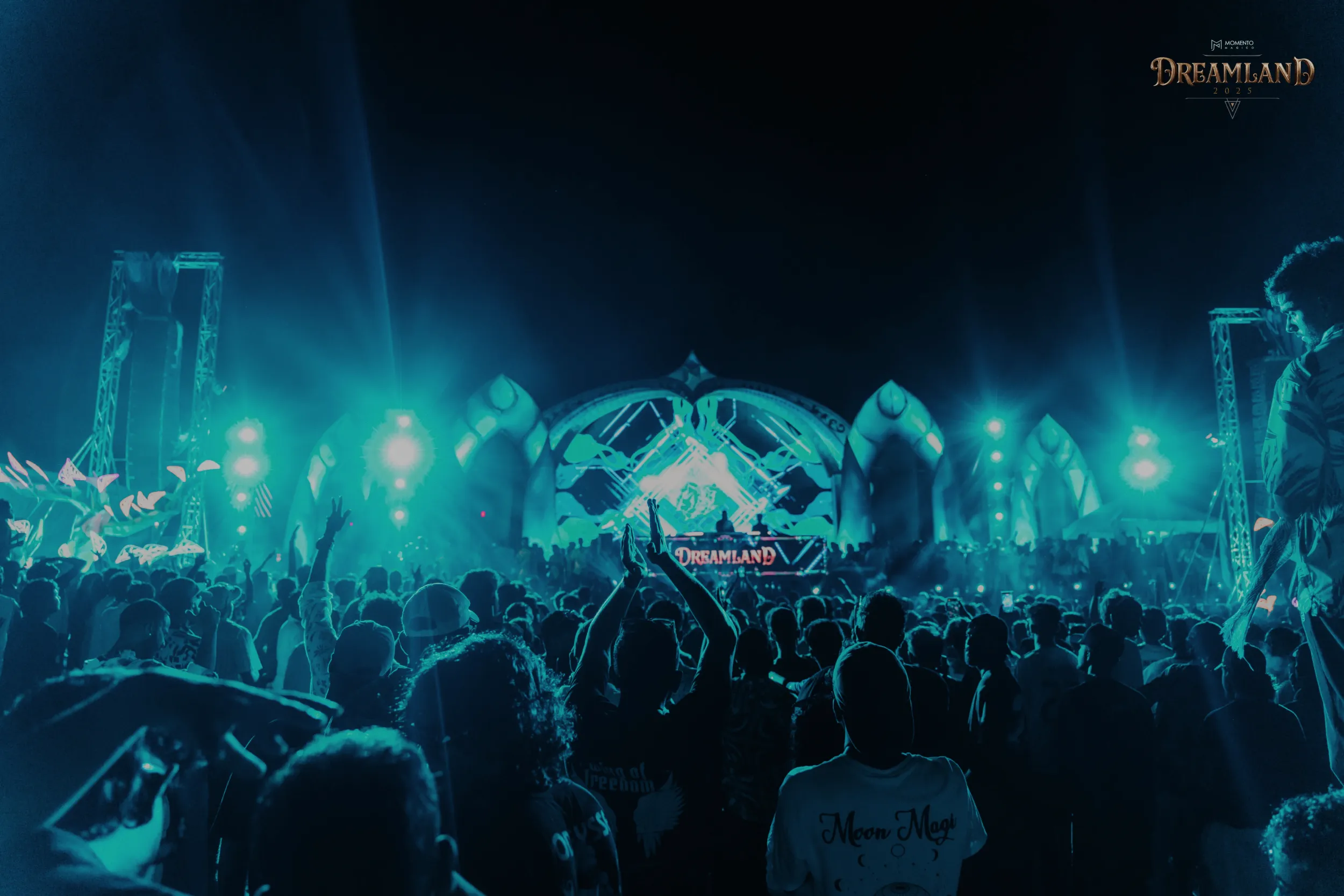 Concert crowd at night with stage lights